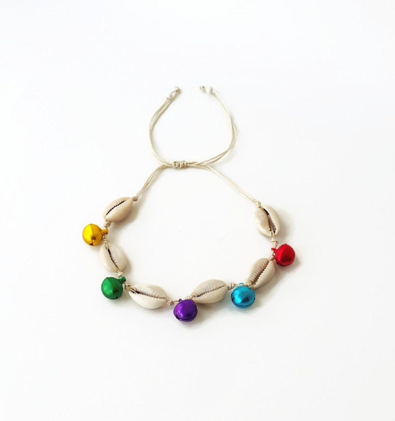Colored bell anklet Boho Anklet Jingle Bells Ankle Bracelet for Woman,puka shell anklet Bracelet bohomila Sea shell and bell anklet