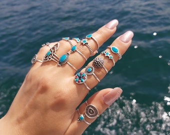 Turquoise Ring, Geometric Ring, Silver Ring Boho Ring