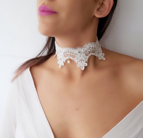 Collana in pizzo bianco Girocollo a catena con clavicola a