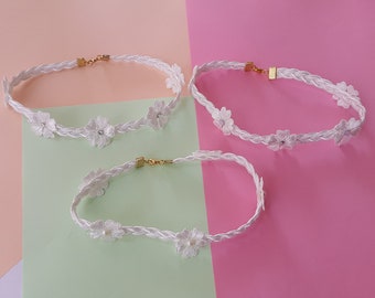 Collana Girocollo In Pizzo Bianco Boho Con Fiore - Gioiello Floreale Da Sposa E Damigella - Lega Di Qualità