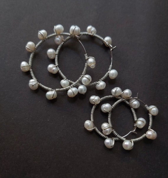 Single pearl shop hoop earrings