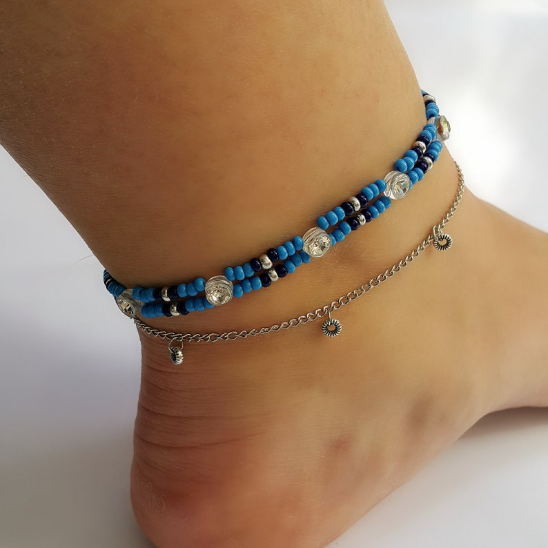 hemp anklet,Boho anklet,Blue anklet,Beaded anklet,Anklet,Gifts Blue anklet,indian anklet,hotwife anklet,layered anklet,personalized anklet