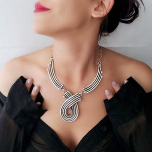 Large Silver Chunky Necklace Modernist Jewelry Bohomila Statement Jewelry Big Silver Design Asymmetrical Necklace Trends  Christmas gifts