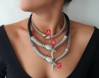SERPENT SNAKE BLACK Collana girocollo in velluto, collana serpente delicata, girocollo serpente, girocollo serpente nero, regolabile, varie dimensioni, fatto a mano - Italia