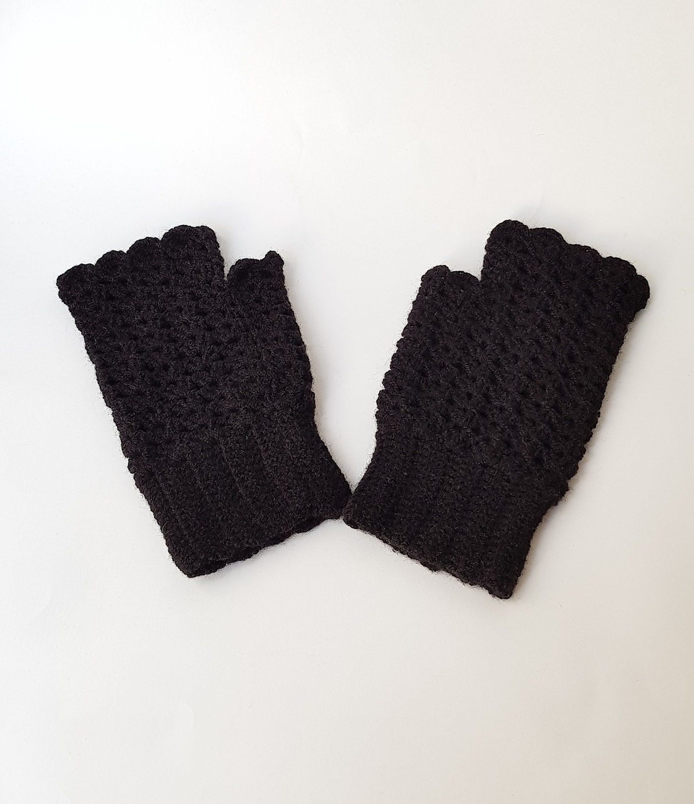 Hand Knitted Black Cotton Fingerless Gloves: Steampunk Style