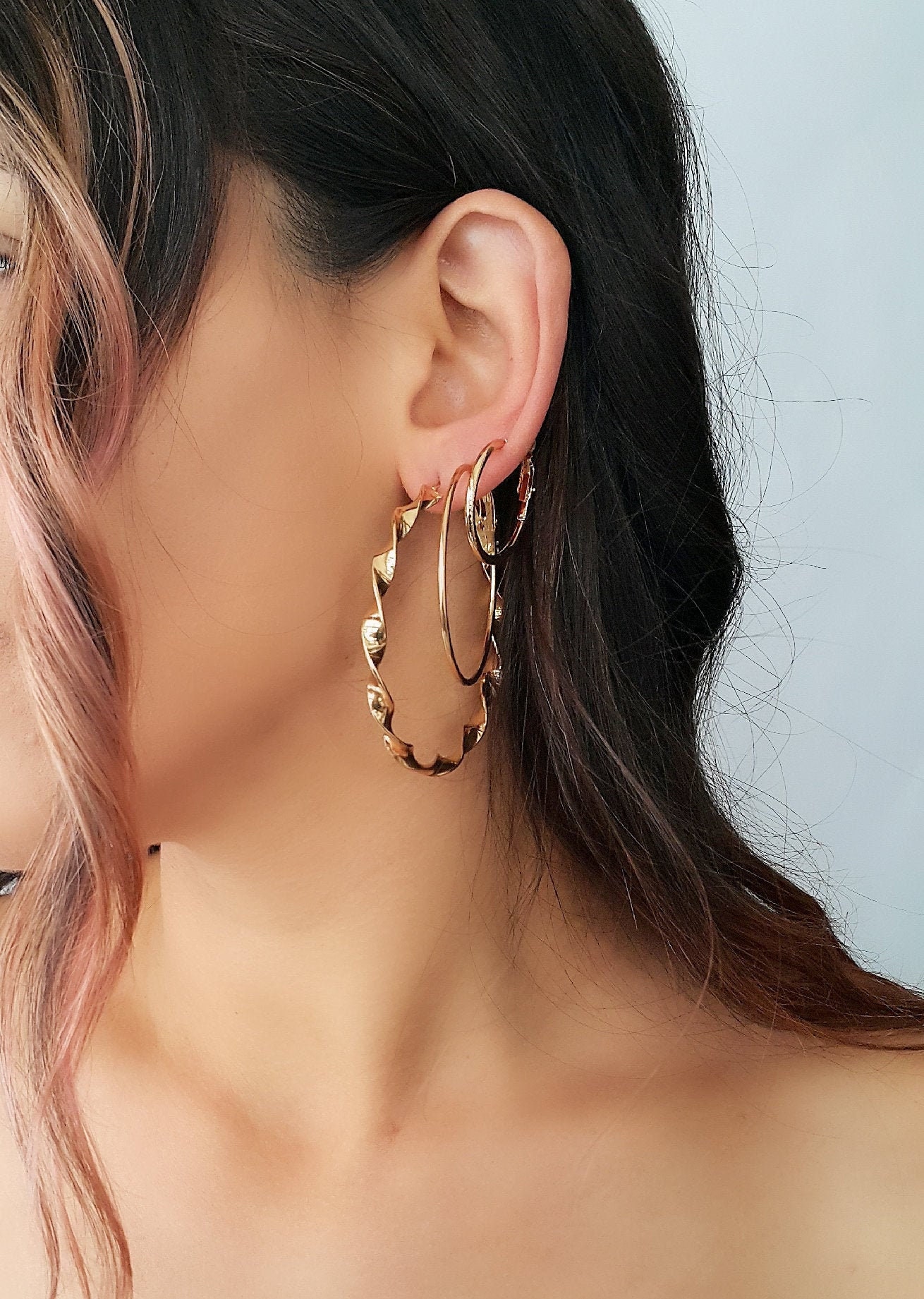 Triple Earlobe Piercing Hoop Earrings Seta Set of 3 Hoop Etsy