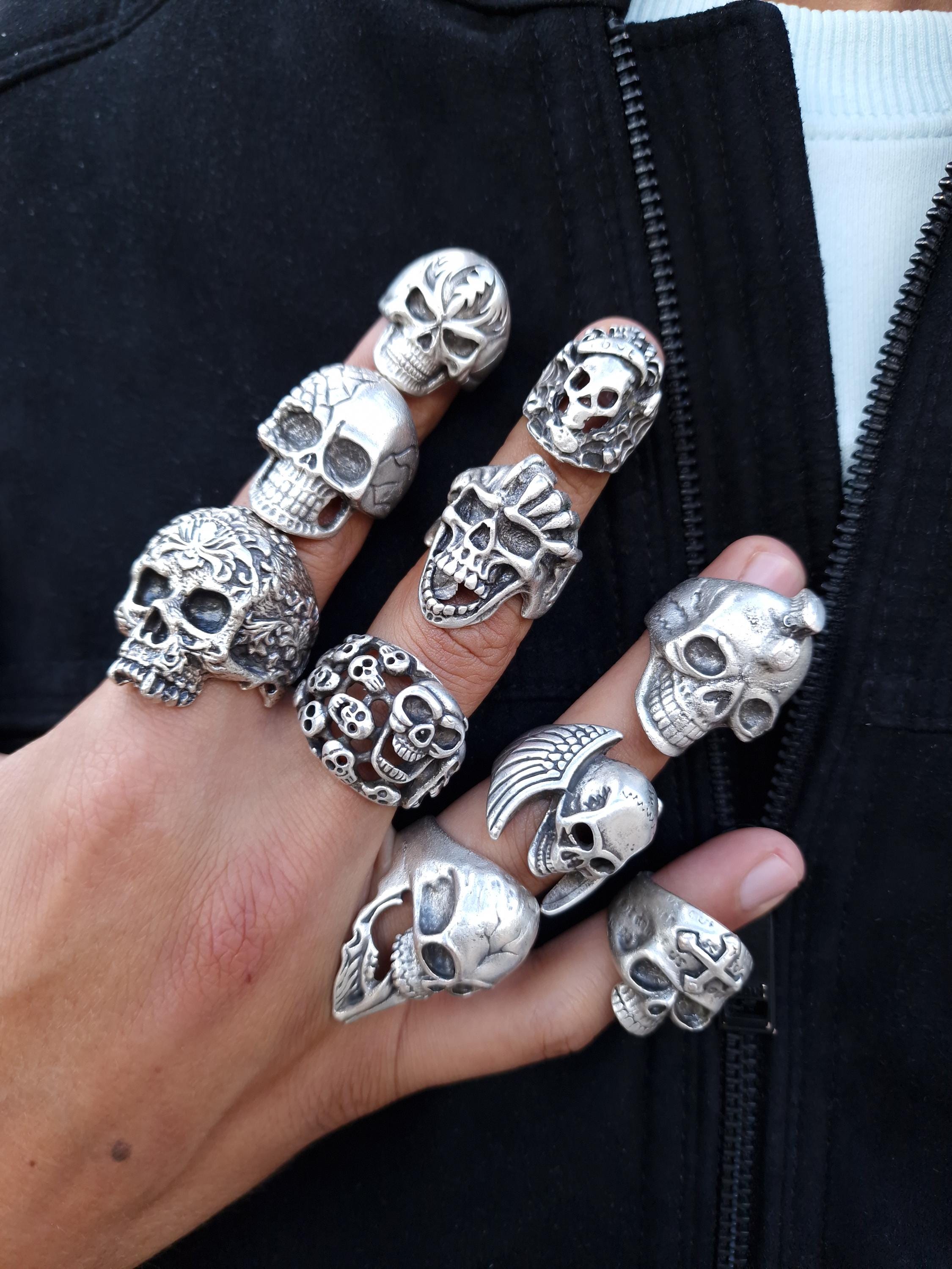 3D Gothic Skull Ring: Silver Plated Biker Ring for Men - Etsy Canada