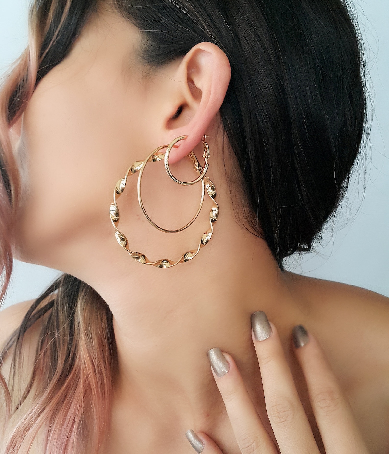 Triple Earlobe Piercing Hoop Earrings Seta Set of 3 Hoop Etsy