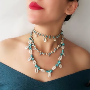 Turquoise Seashell Choker,hawaiian Necklace, Beach Necklace,seashell ...