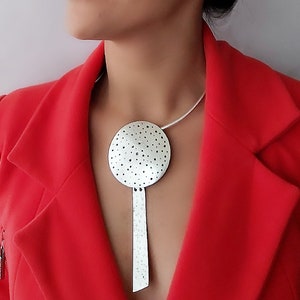 Ethnic Tribal Large Round Pendant Necklace   Antique Silver Plated Asymmetrical Statement Necklace, Boho Chic Choker Bohemian Jewelry, ZENY