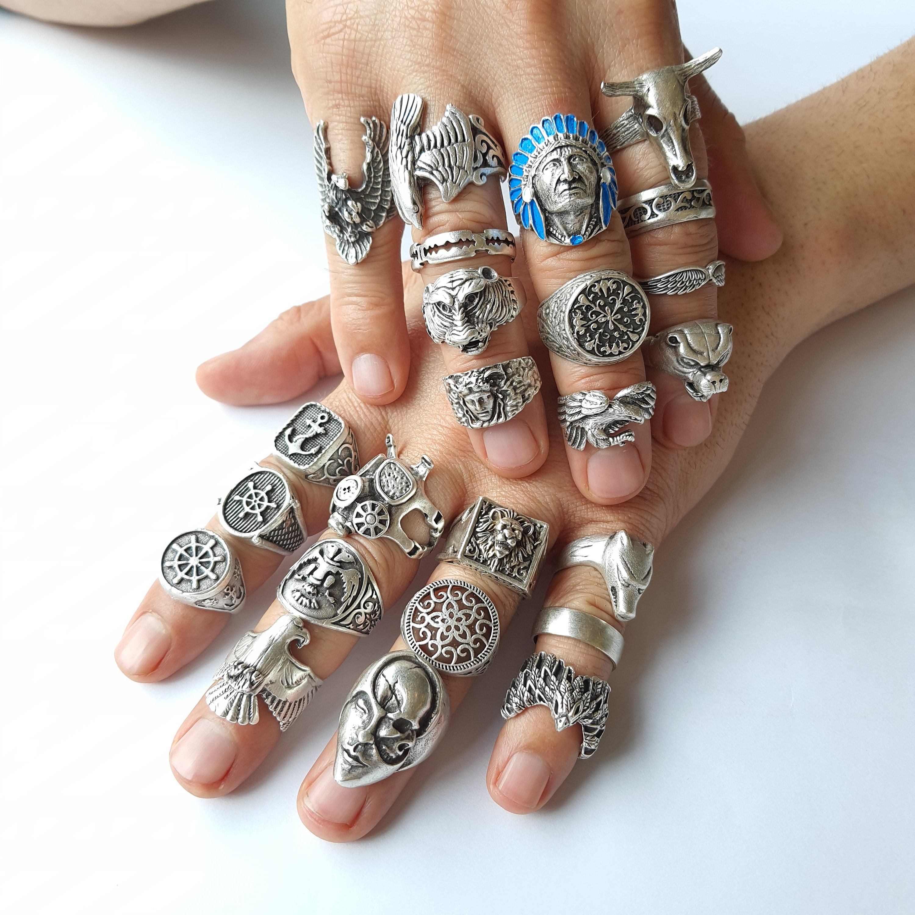 Buy Fashion Boho Mens Jewelry Unique Men Rings Boho Men Rings Band Ring  Animal Rings Skull Rings Chain Ring Boho Rings Unisex Ring Silver Rings  Online in India - Etsy