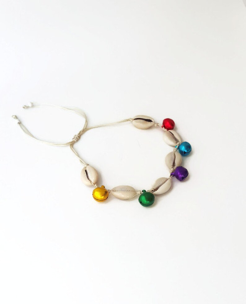 Colored bell anklet Boho Anklet Jingle Bells Ankle Bracelet for Woman,puka shell anklet Bracelet bohomila Sea shell and bell anklet