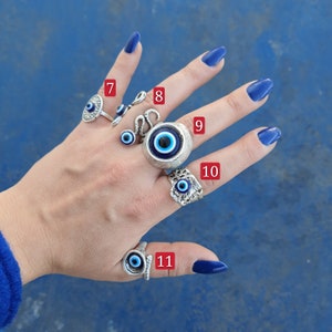 Blue evil eye mignon bagues en argent Evil Eye Bijoux Bague empilable Bague de protection Blue evil eye, Bijoux Boho Bagues de bonne chance Bagues boho bleues image 3