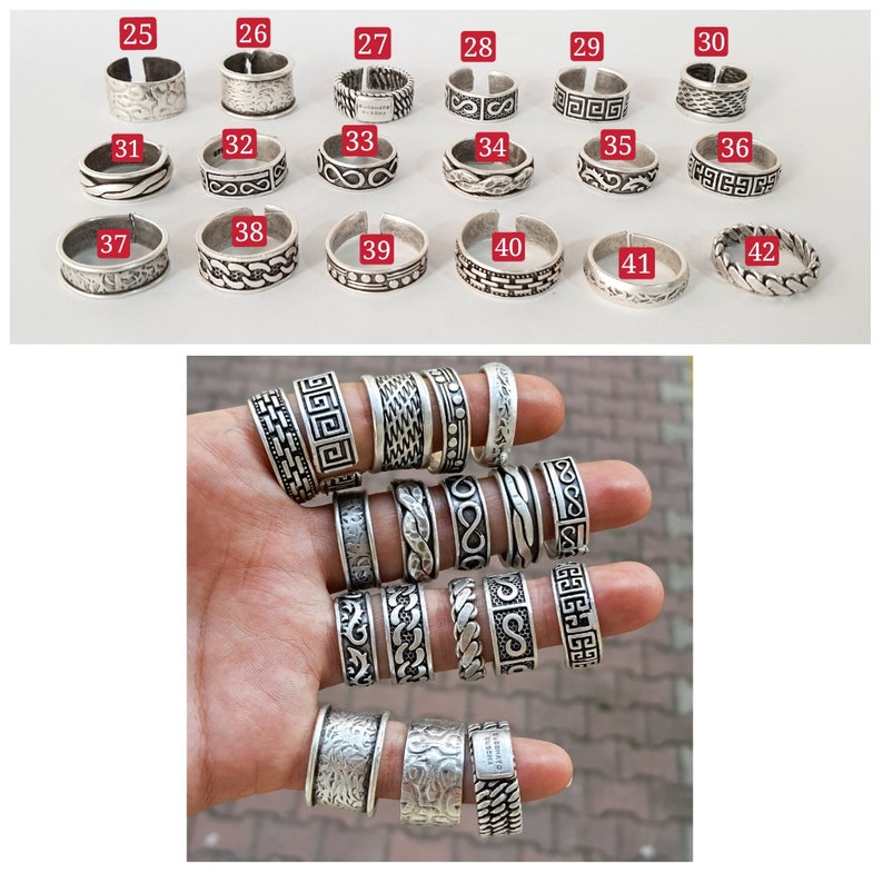 Mannen ringen, zilveren ondertekende ring, mannen sieraden, zilveren mannen sieraden, band ring, herenring zilver, mode mannen ring, herenring, stapelring cadeau afbeelding 6