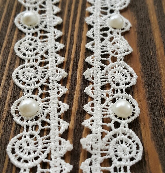 Collana Girocollo In Pizzo Bianco Con Perle E Nappe, Stile Boho/vintage, Fatta A Mano