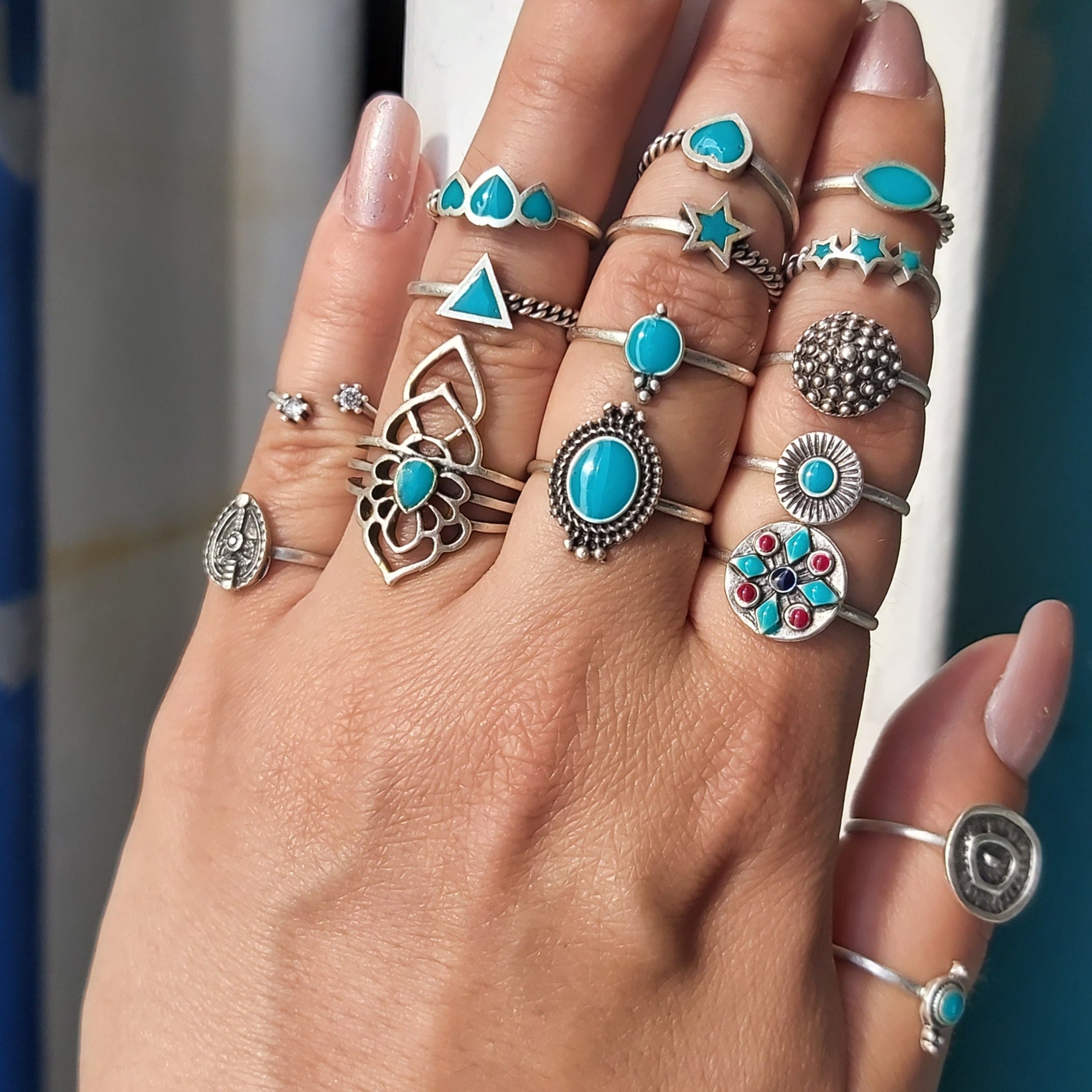 Turquoise Ring, Geometric Ring, Silver Ring Boho Ring