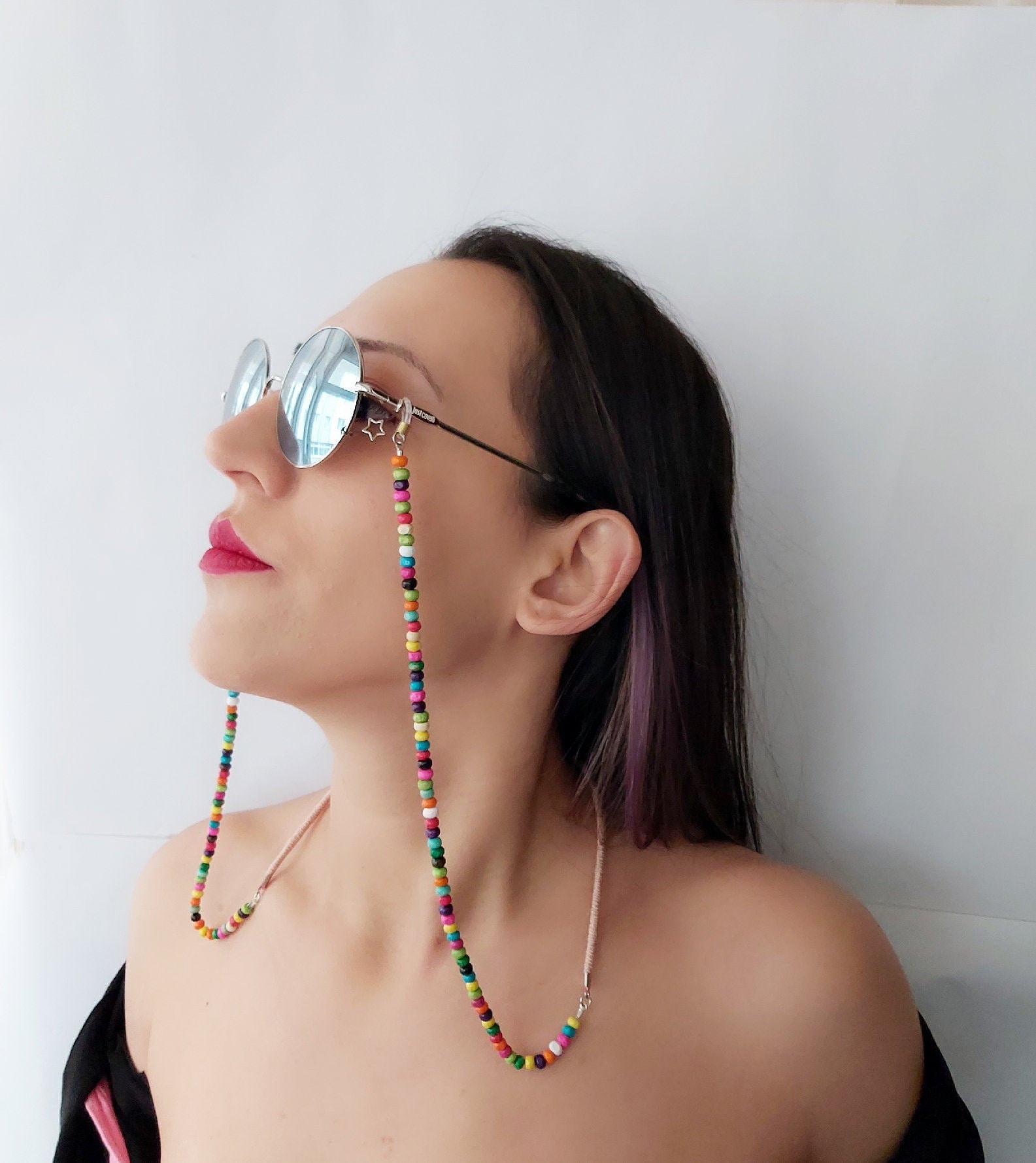 Personalized Colorful Beaded Eyeglass Chain: Handmade Cotton 