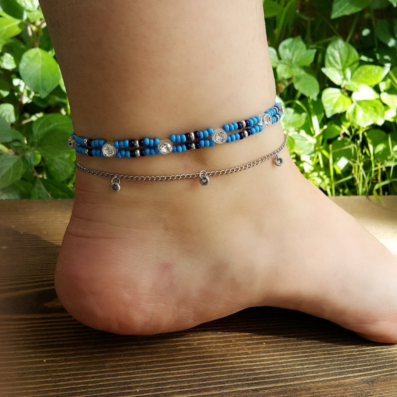 hemp anklet,Boho anklet,Blue anklet,Beaded anklet,Anklet,Gifts Blue anklet,indian anklet,hotwife anklet,layered anklet,personalized anklet