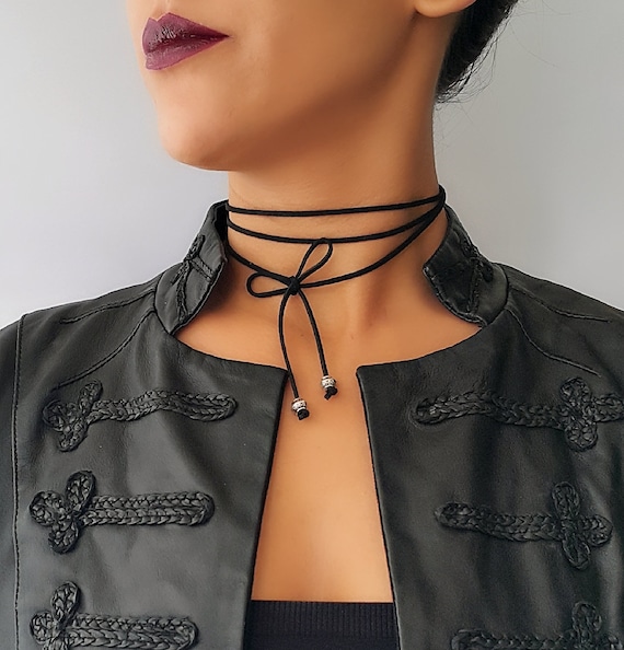 Wrap suede choker Black suede choker Mesh choker Faux leather choker Black tie necklace