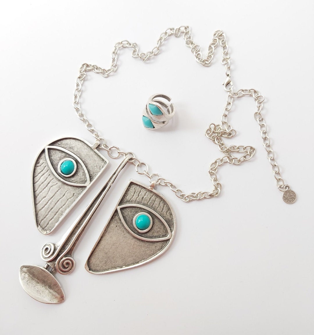 Blue African Necklace,ethnic Silver Plated Necklace,boho