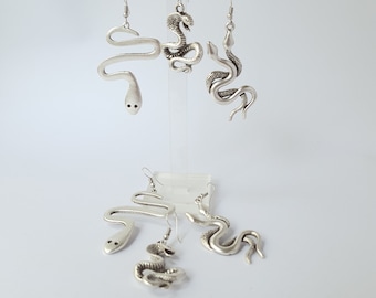 Handmade Silver Plated Snake Earrings: Gothic Serpent Jewelry