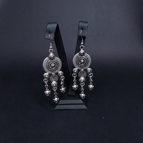 thumbnail image 2 of Turtleland Boho Silver Plated Tibetan Dangle Earrings – Vintage Style Hook Drop 2 of 3