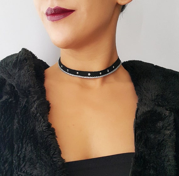 Choker ketting Diamond Crystal Choker Delicate zwarte Etsy Nederland