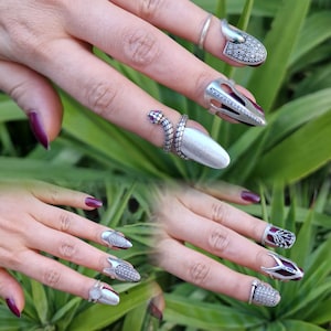 Nail Ring Jewelry Fingertip zircon ring Nail Art Ring Knuckle Ring Minimal Ring Fingernail Ring Silver Boho ring  Bridal mini ring Silver