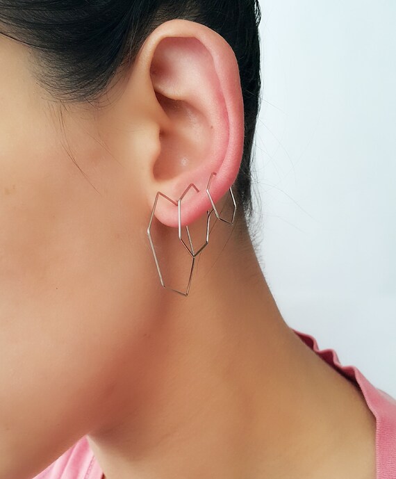ピアス ORR Pentagon Earrings Pentagon Hoop Earrings,3 Set Earrings,triple Earlobe