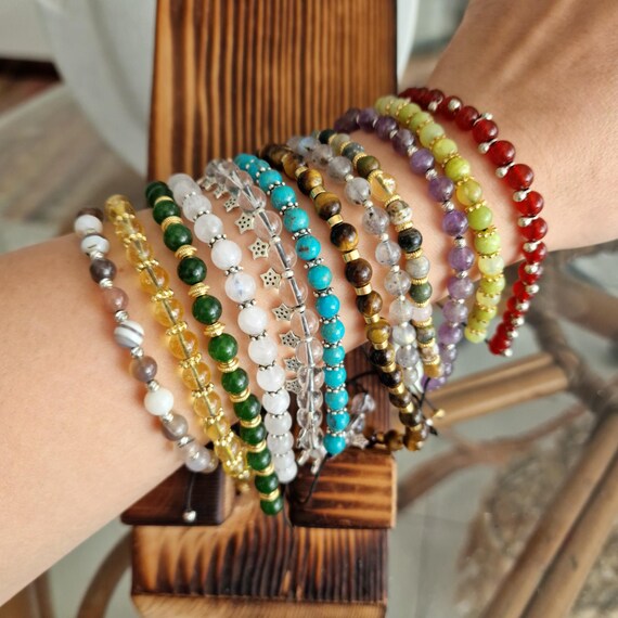 Braccialetti Con Pietre Preziose Naturali, Braccialetti Con Perline Di Cristallo Curativo, Braccialetti Elastici Con Cristalli, Cavigliere, Gioielli Di Moda Per Regali Da Donna - Italia - Foto 4