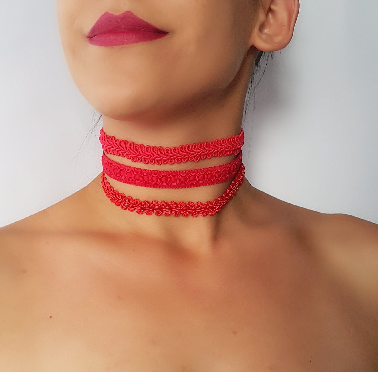Boho Collana girocollo in velluto rosso Collana con ciondolo