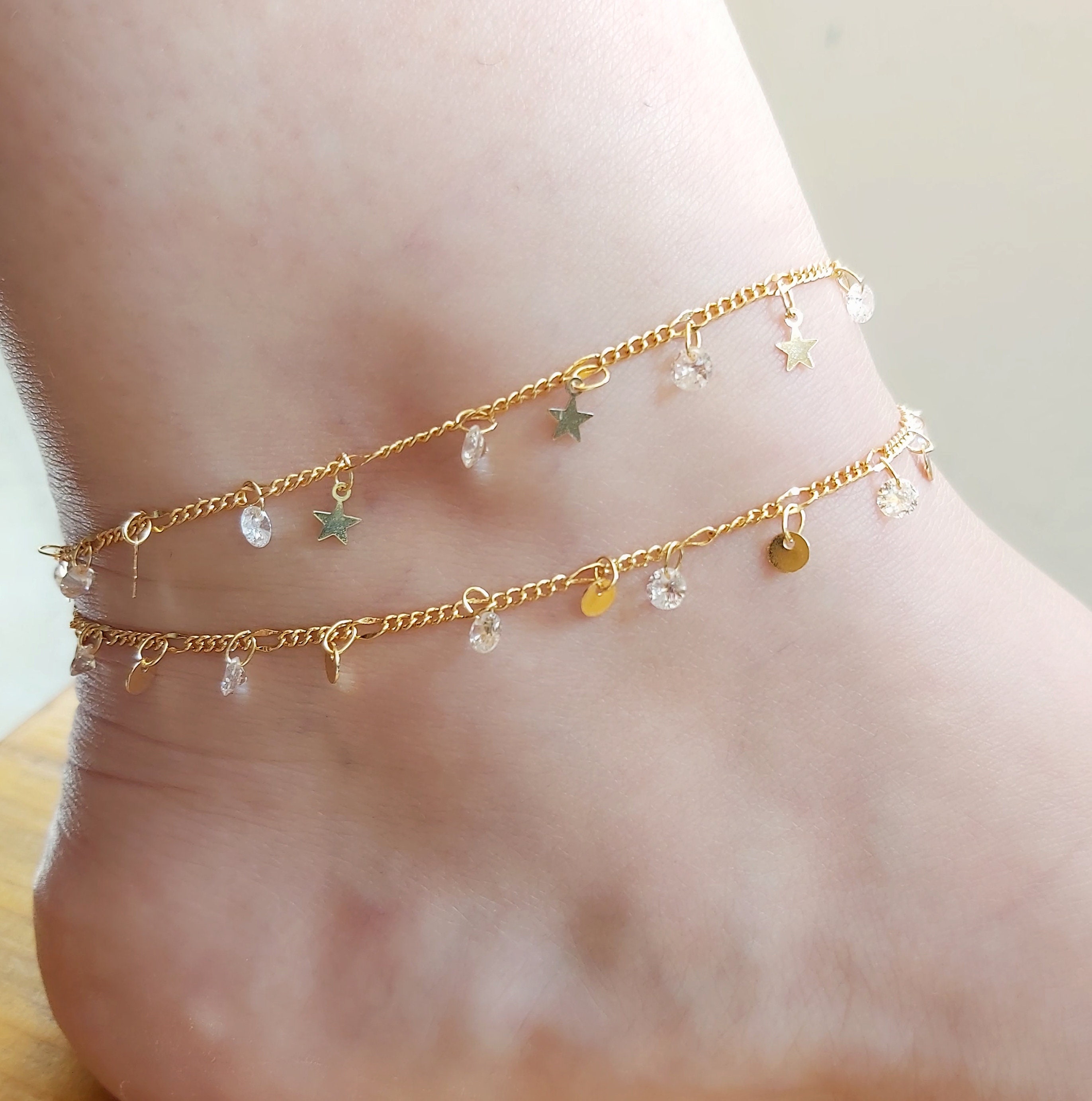 14 K Gold Filled Dangle Discs Anklet Bracelet Gold Chain - Etsy