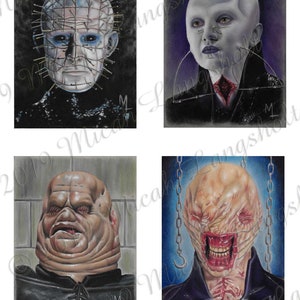 4 Cenobites from Hellraiser art print Pinhead, Chatterer, Butterball and Female Cenobite print