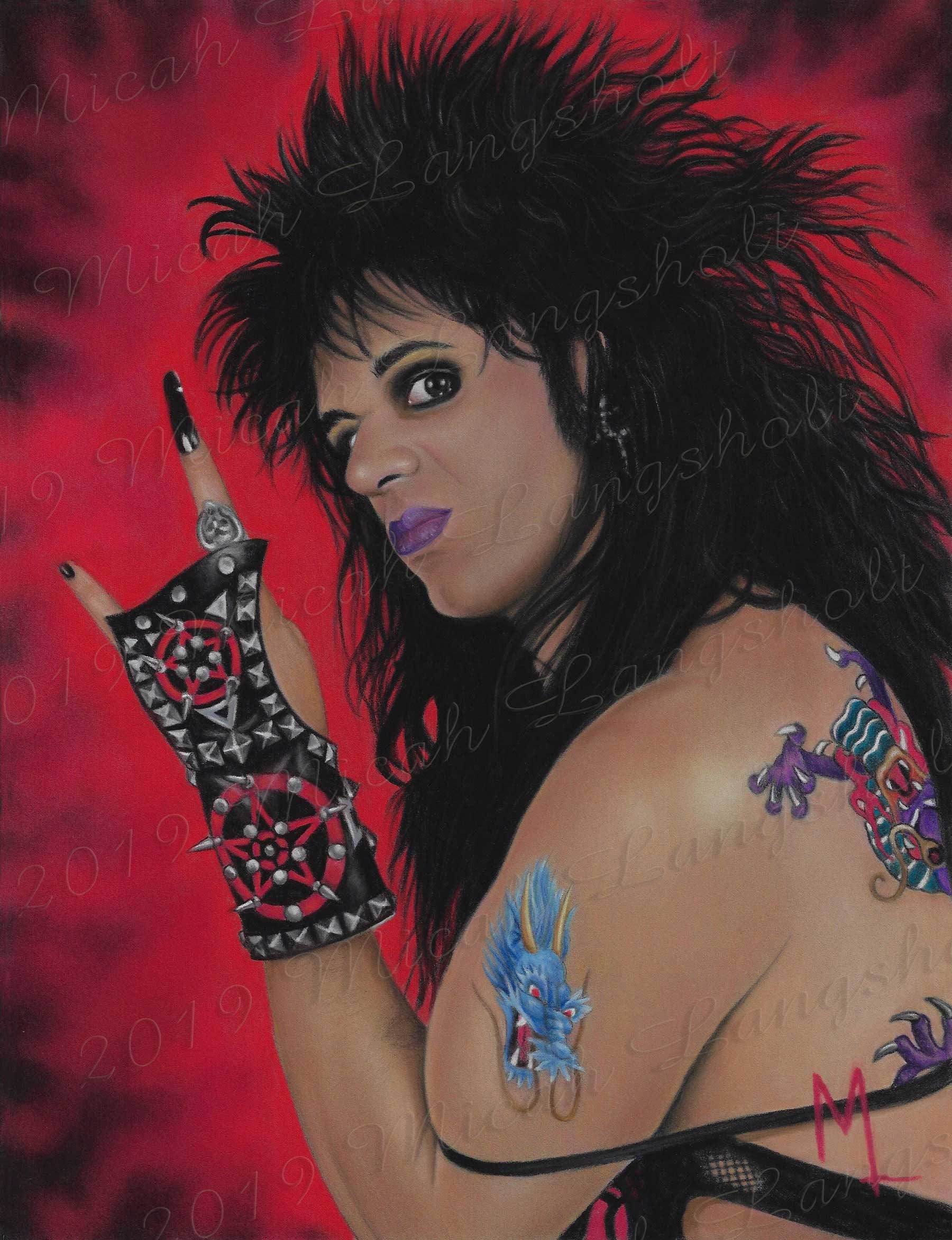Sammi Curr fine art prints, coffee mug, shot glass and more. 80's Heavy Metal Horror. Trick or Treat movie.