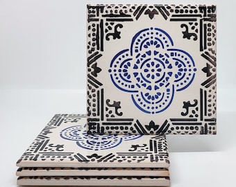 Ensemble de 4 sous-verres en carreaux portugais peints à la main - Véritable souvenir de répliques d'azulejos de Lisbonne