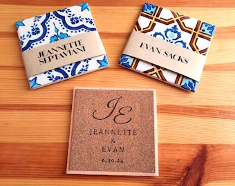 Hand Painted Azulejo Ceramic Tile Coasters: Custom Wedding Favors, Portugal Souvenir