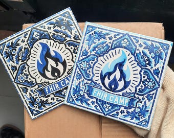 Custom Logo Coasters – Hand-Painted Portuguese Tile, Corporate Gifts