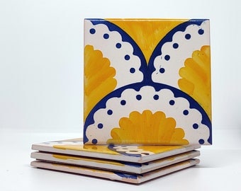 Set of 4 Hand-Painted Lisbon Tile Coaster: Portuguese Azulejo Ceramic Souvenir