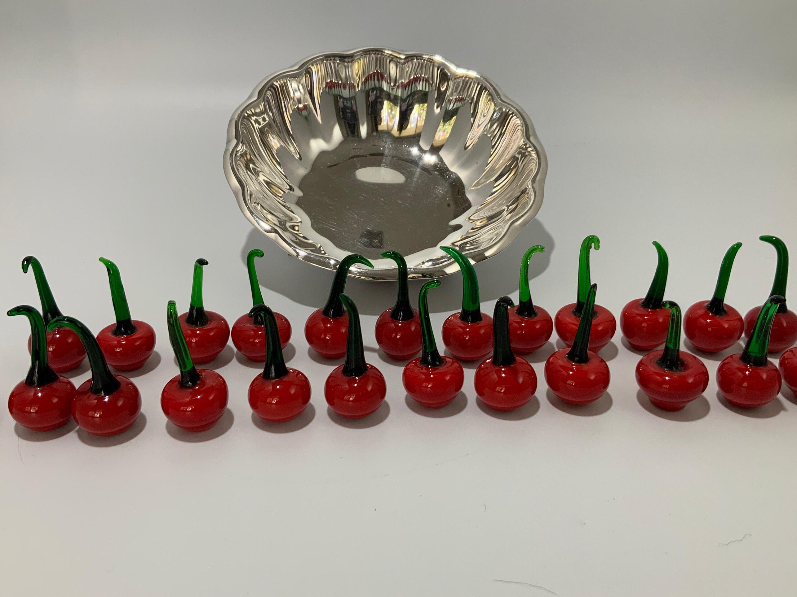Reed & Barton-  sterling silver plated with 24 glass cherries- mint condition - SOLD together.