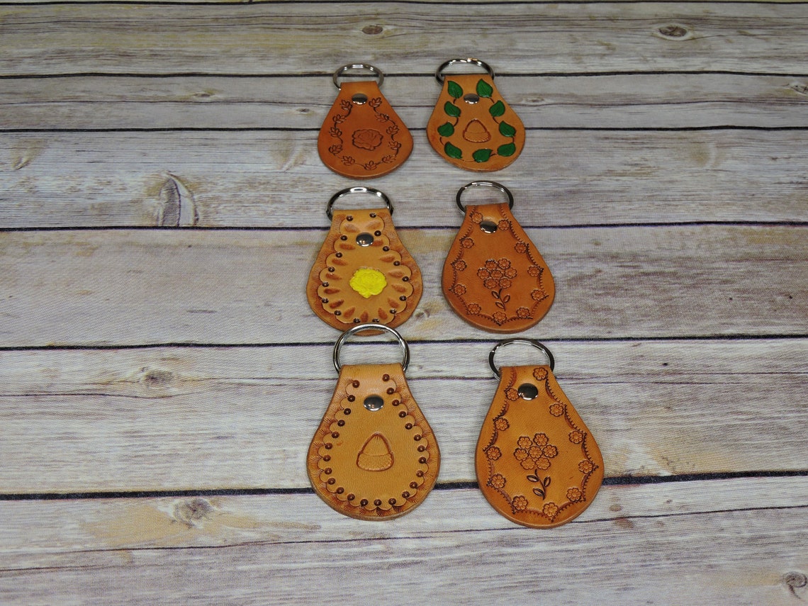 Leather Key Fob Leather Key Fob Men Key Fob Initial Key Fob Women Stamped Key Fob Painted Key