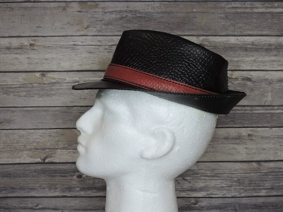 Leather Fedora Hat, alligator imprinted on cow hide.