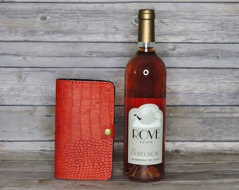 Cartera de piel de cocodrilo grabada en rojo para mujer - Cartera de cuero rojo - Cartera de tarjeta - Cartera de teléfono celular - Cartera mujer - Cartera larga de cuero rojo