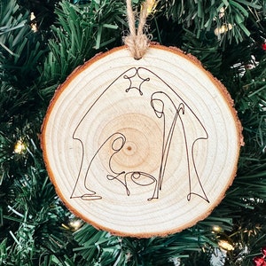 Rustic Wood Slice Nativity Ornament: Silent Night Christmas Decor