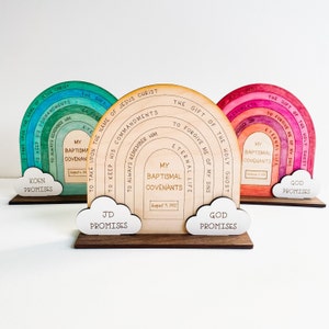 Baptismal Covenants Stand / Baptism Gift / DIY Keepsake / Latter-Day Saint / Decorative Rainbow Display / Wooden Arch