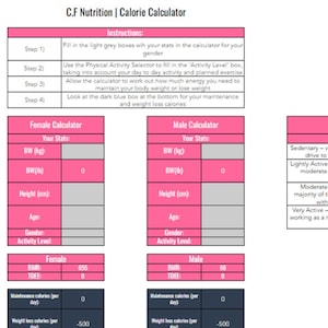 Calorie Calculator and Nutrition Monitoring Spreadsheet - GOOGLE DRIVE