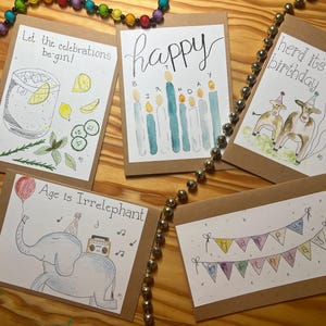 Biglietti di compleanno ad acquerello, confezione da 5