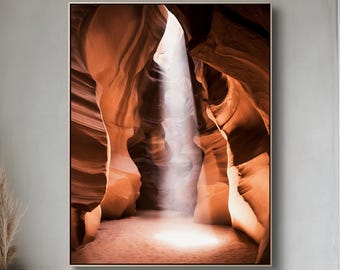 Antelope Canyon Framed Canvas Wall Art Print, Warm Desert Cave Rocks Photography
