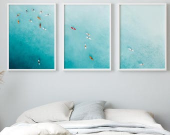 Teal Ocean Wall Art Set of 3, Coastal Surf Prints, Beach Decor, Digital Download