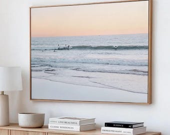 Printable Ocean Surf Photography, Coastal Wall Art Digital Download, California Ocean Sunset