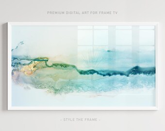 Abstracte aquarelkunst voor Samsung Frame TV, modern blauwgroen (digitale download)